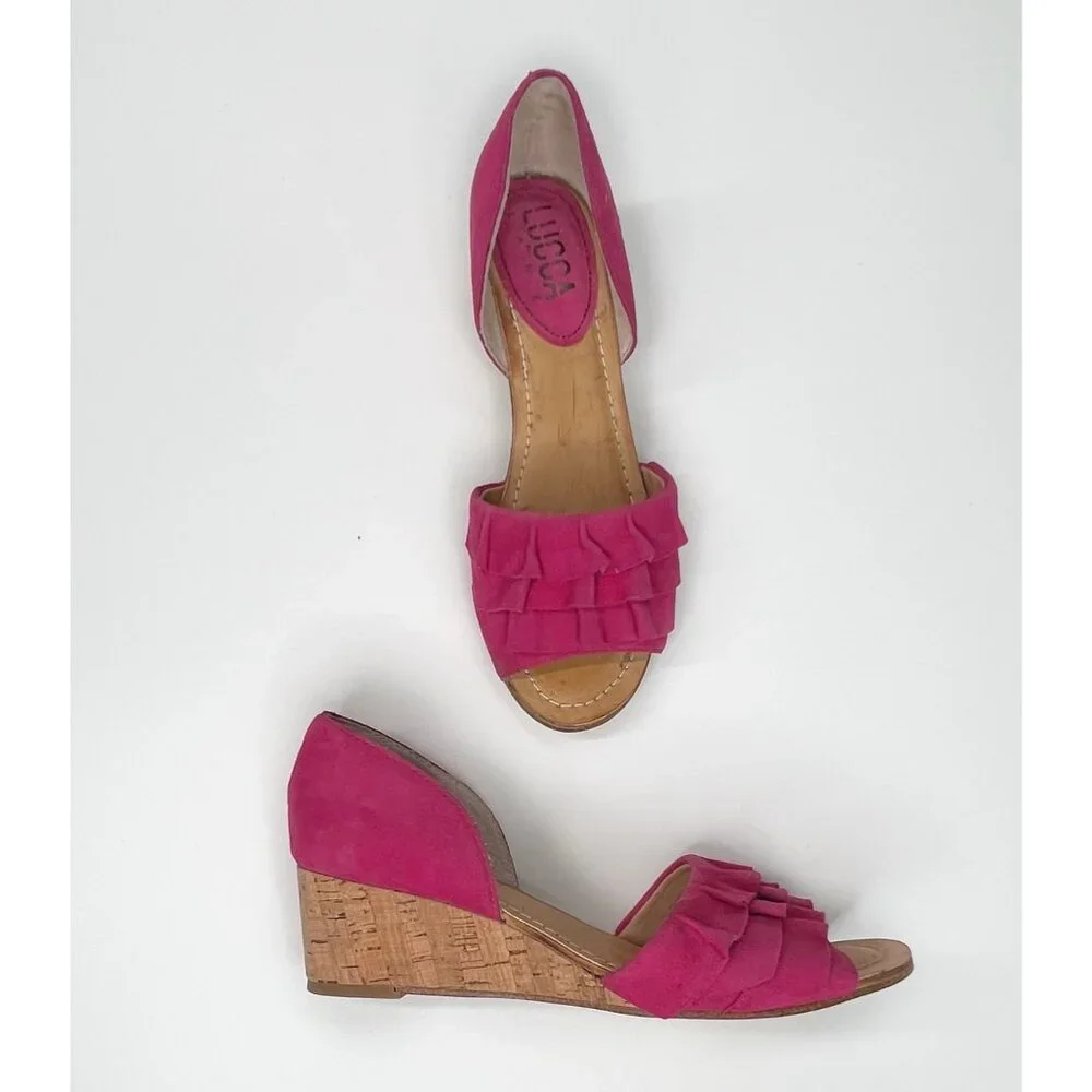 LUCCA LANE‎ Saddie Wedge Pink Sandals 8